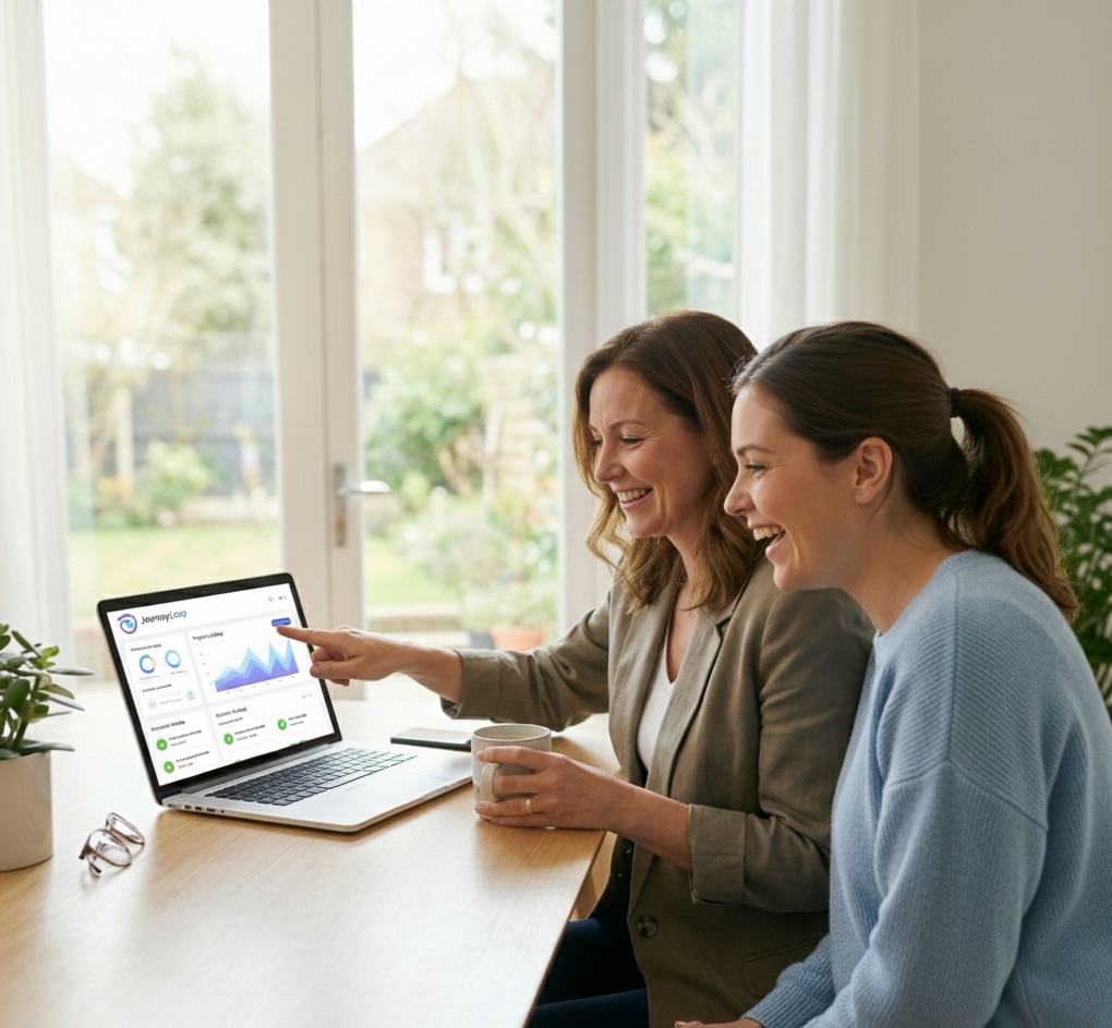 Coach showing client their progress