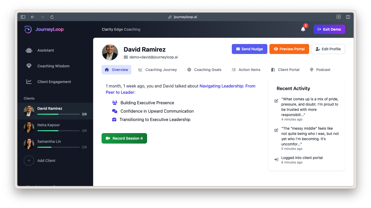 JourneyLoop Coach Dashboard