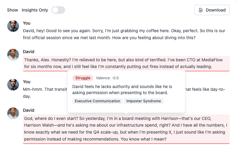 Transcript Analysis Screenshot