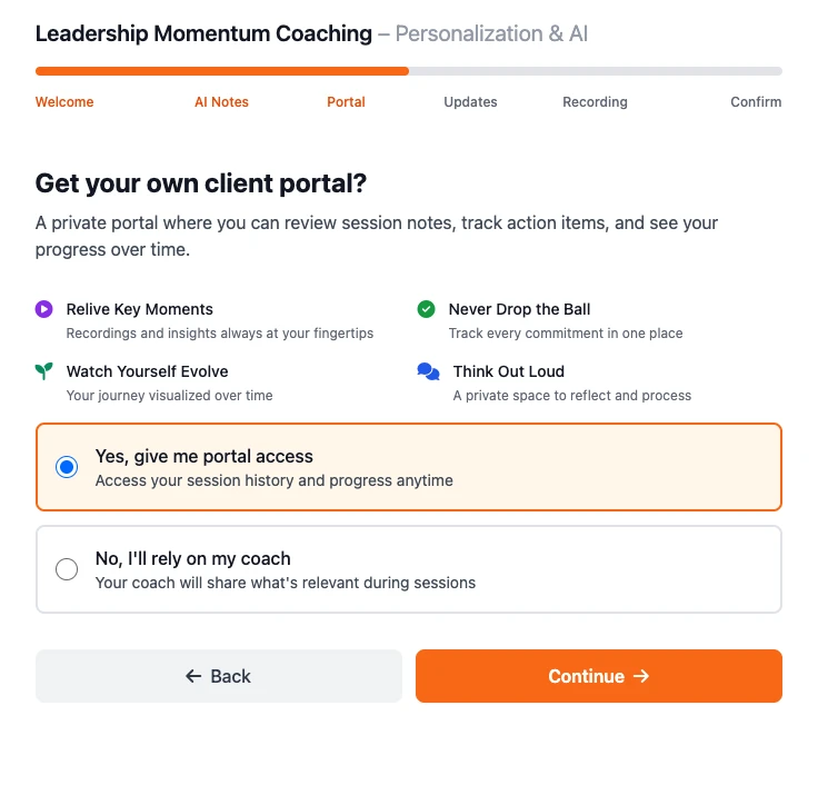 Consent flow step 3 &mdash; opt in to a private client portal