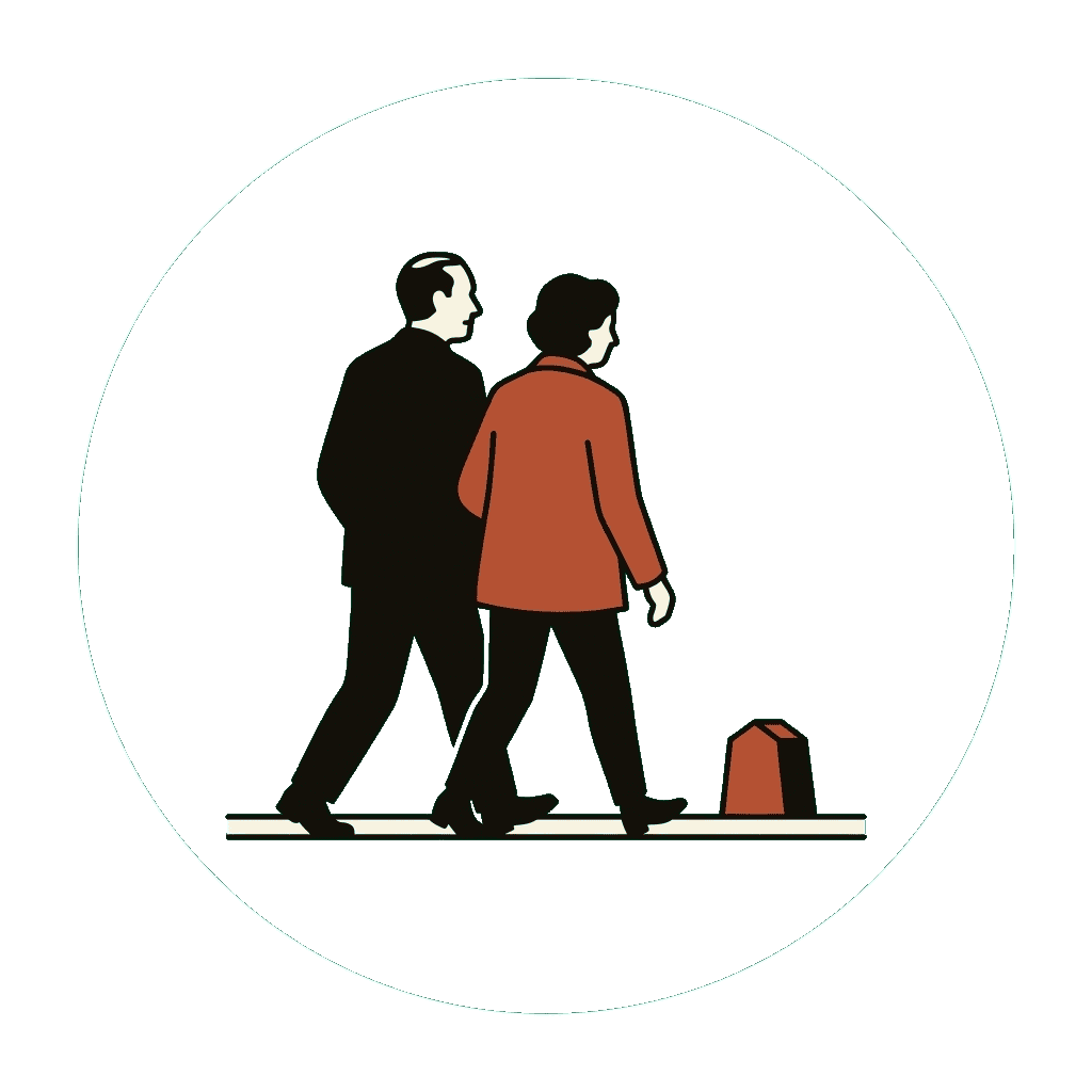 Two figures walking together along a path — companionship over time